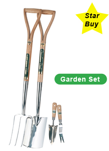  Stainless Steel Border Fork/Spade Set Plus Transplanting Trowel/Weeder with FSC Ash Handles 