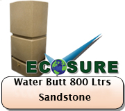 Ecosure Tall Water Butt 800 Litres Sandstone 